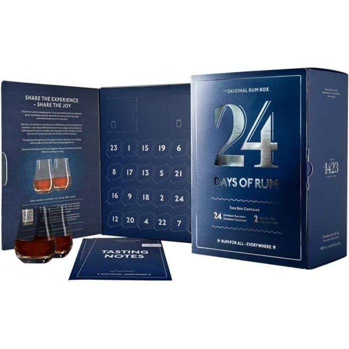 Calendrier de l'Avent Rhum - 24 Days of Rum - 24 rhums du monde - 24x2cl + 2 verres