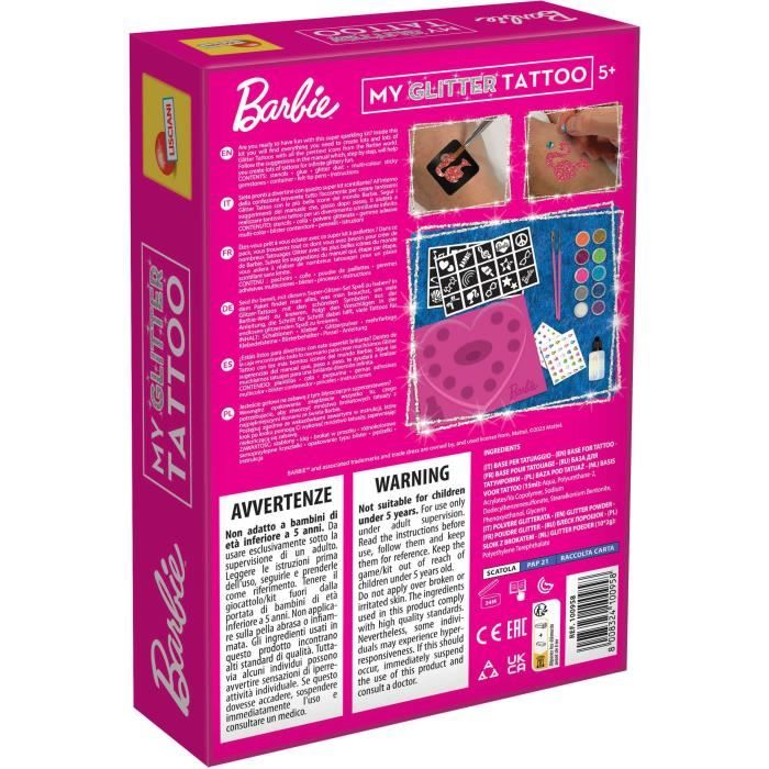 Tatouages Barbie - LISCIANI - Barbie - Glitter Tattoo - Tatouages pailletés - Matériel sűr et testé