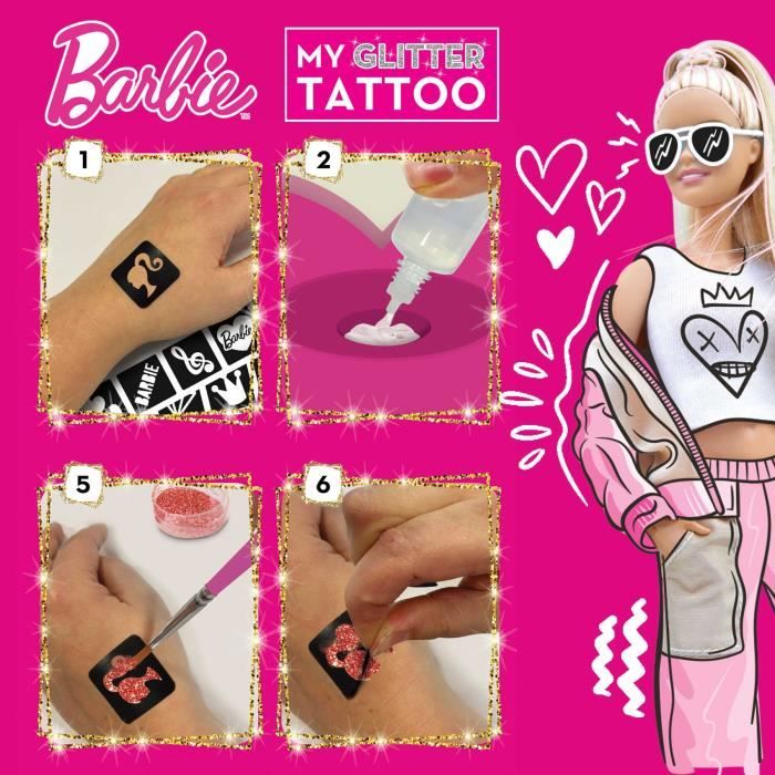 Tatouages Barbie - LISCIANI - Barbie - Glitter Tattoo - Tatouages pailletés - Matériel sûr et testé
