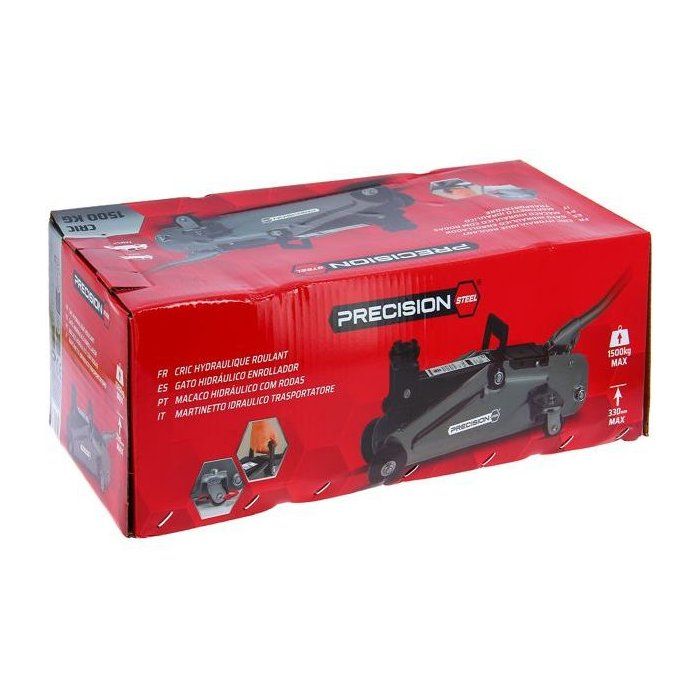 Cric hydraulique rouleur 1,5T - PRECISION STEEL - Levage de 135 mm a  330 mm