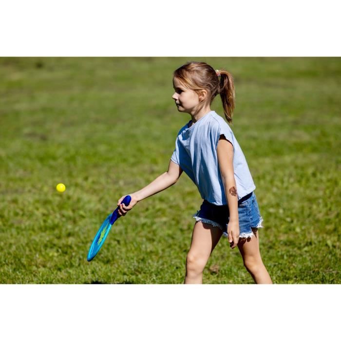 Raquettes de beachball - SCHILDKROT - Néoprene jaune/bleu impression verte - 2 balles Ø40mm - Sac filet refermable