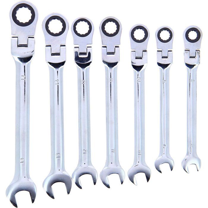 Jeu de 7 Clés mixtes a cliquet - PRECISION STEEL -  8 / 9 / 10 / 11 / 12 / 13 / 14 - Clé a fourche, avec oeil inclinable a 180°