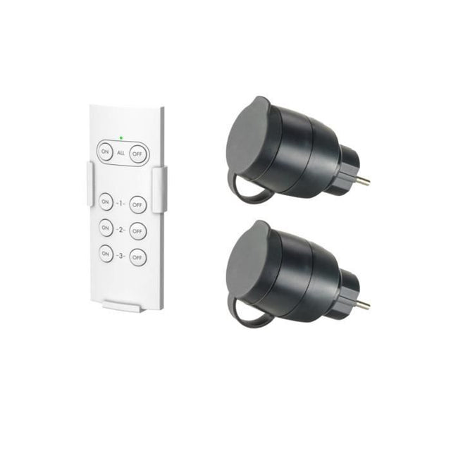 Pack de 2 prises télécommandées pour utilisation extérieure  + télécommande - GAO - 230 V - Noir