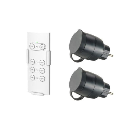 Pack de 2 prises télécommandées pour utilisation extérieure  + télécommande - GAO - 230 V - Noir