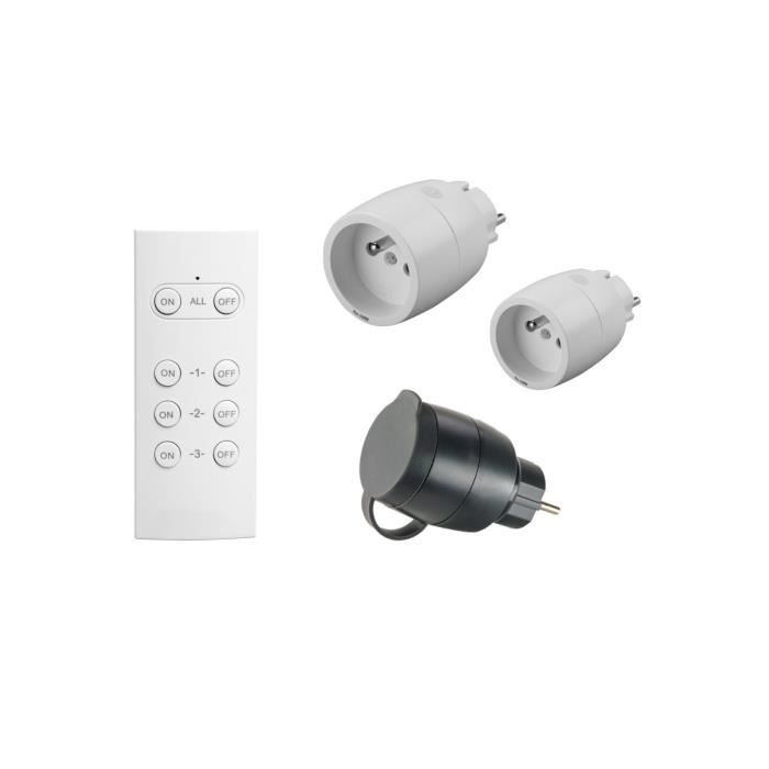 Kit 3 Prises télécommandées mini + Télécommande - GAO - 230 V - Blanc