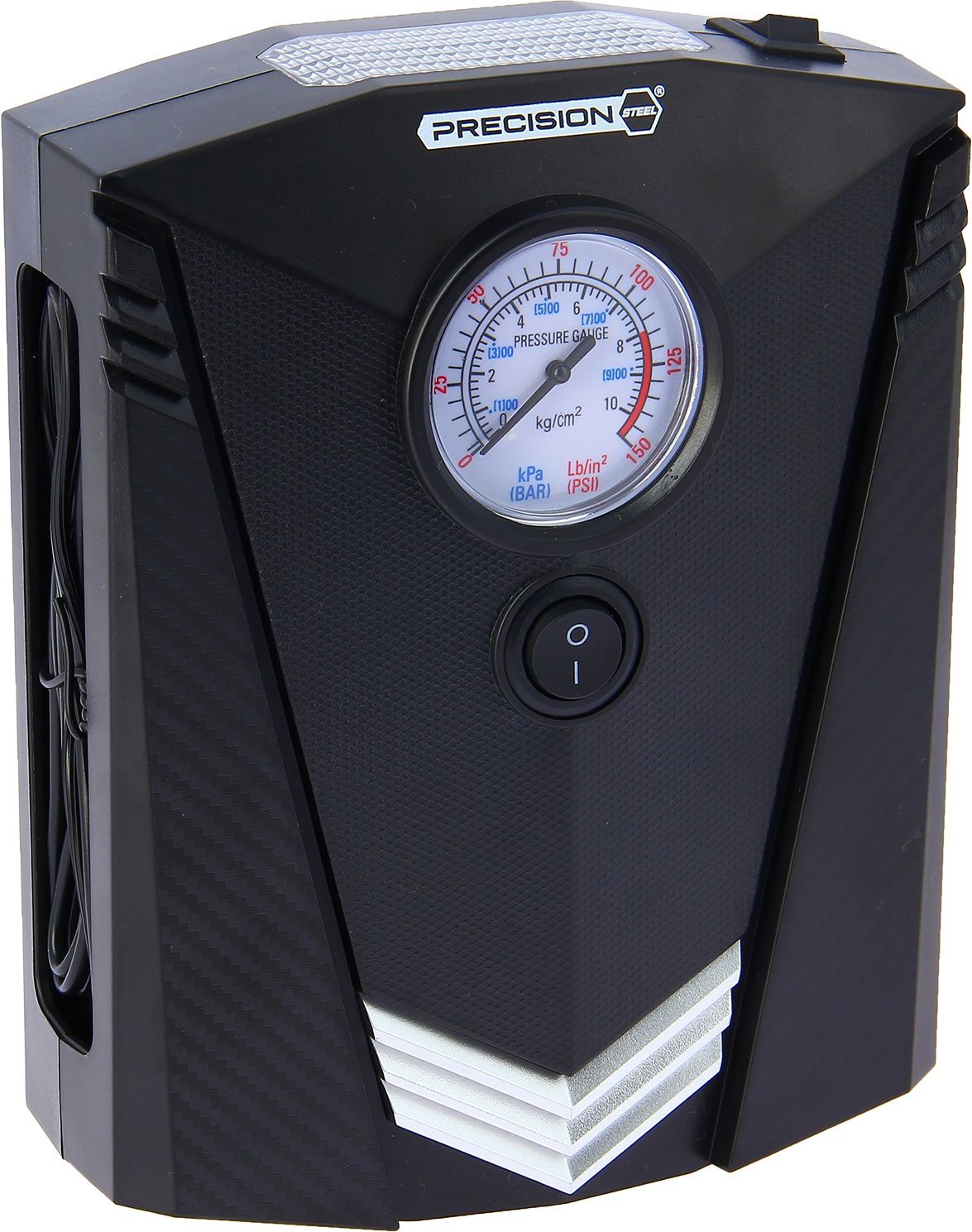 Mini compresseur 12V - PRECISION STEEL - 8 Bars - Embouts Presta - Schrader - Aiguille - Longueur 3m - 100 W - Torche LED