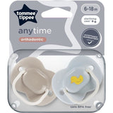 Sucettes - TOMMEE TIPPEE - ANYTIME - 6-18 mois - Lot de 2 sucettes symÈtriques sans BPA - Capsule de stÈrilisation rÈutilisable