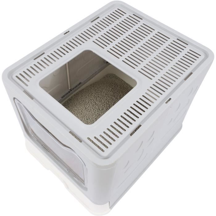 Maison de toilette - M PETS - SILE TOP - Gris - 51 x 41 x 12.5 cm - Pratique, dÈmontable, tiroir coulissant, pelle incluse