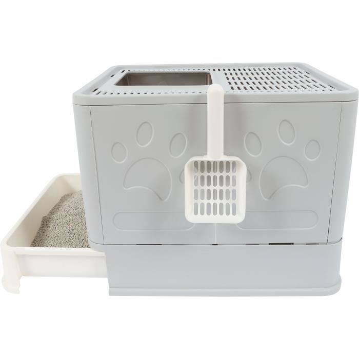 Maison de toilette - M PETS - SILE TOP - Gris - 51 x 41 x 12.5 cm - Pratique, dÈmontable, tiroir coulissant, pelle incluse