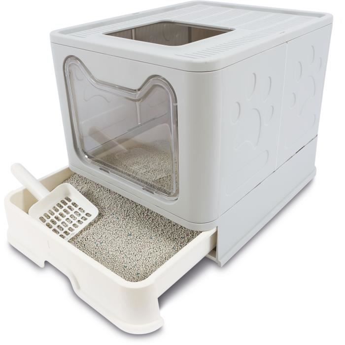 Maison de toilette - M PETS - SILE TOP - Gris - 51 x 41 x 12.5 cm - Pratique, dÈmontable, tiroir coulissant, pelle incluse