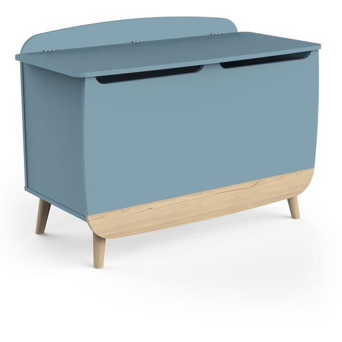 Toy chest - FIRMIANA - Scandinavian style - Storm blue and natural wood - 82.4 x 39.1 x 58.9 cm - DEMEYERE