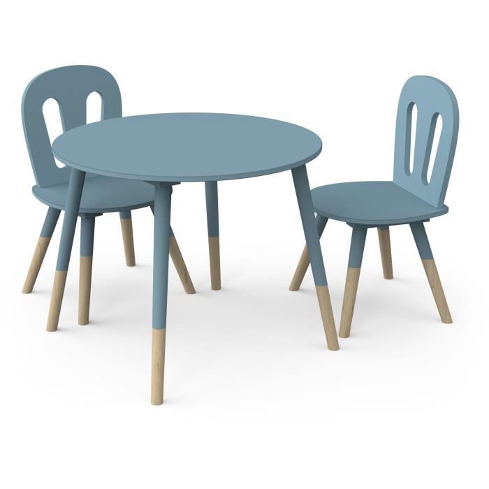 Ensemble table + chaises FIRMIANA - style scandinave - bleu orage & bois naturel - DEMEYERE