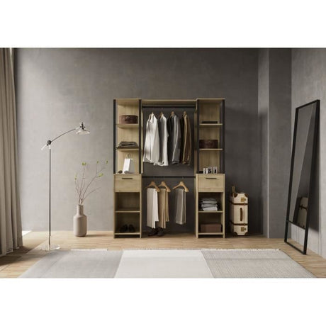 Dressing double - L160 x P50x H200 cm - Décor chene et noir - DEMEYERE
