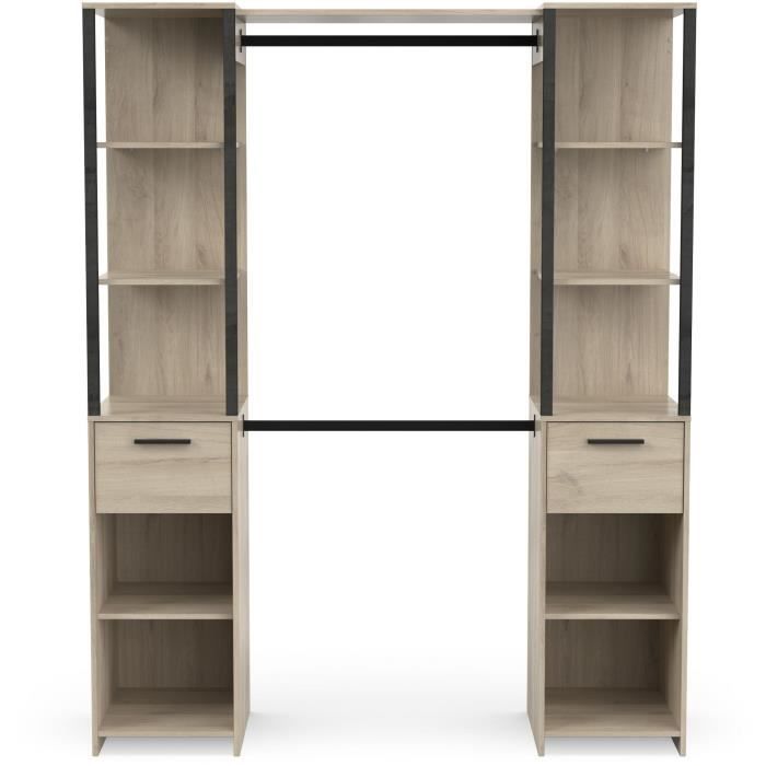 Dressing double - L160 x P50x H200 cm - Décor chene et noir - DEMEYERE