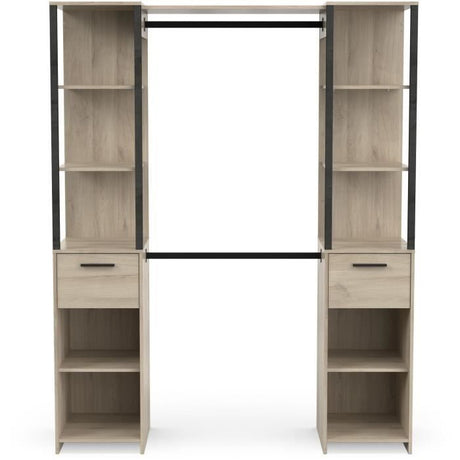 Dressing double - L160 x P50x H200 cm - Décor chene et noir - DEMEYERE