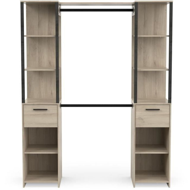 Dressing double - L160 x P50x H200 cm - Décor chene et noir - DEMEYERE