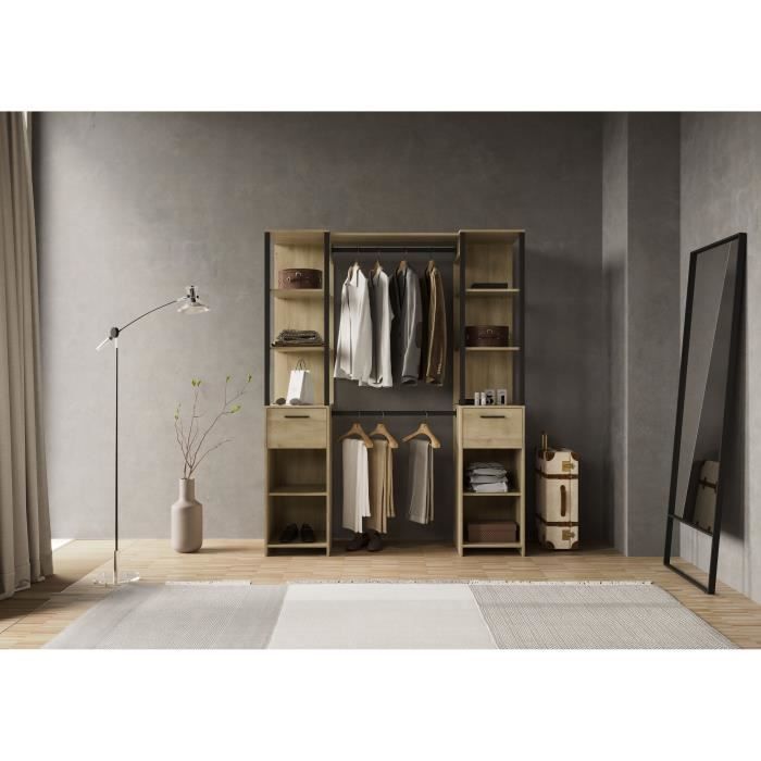 Kit Dressing duo - L160 x P50x H200 cm - Décor chene Kronberg / Noir mat - GARY