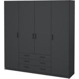 Armoire VEGA - Décor Gris anthracite - 4 portes + 3 tiroirs - L 195,5 x P 49,6 x H 200,4 cm