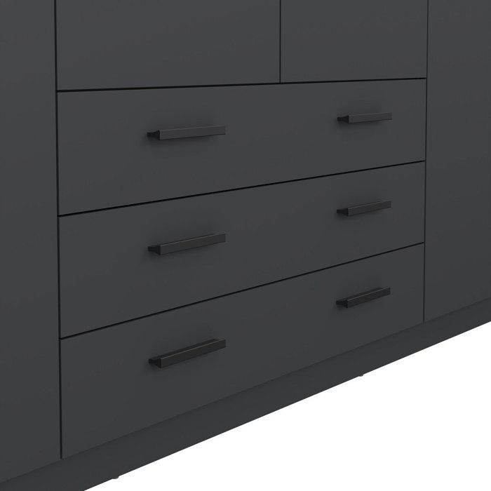 Armoire VEGA - Décor Gris anthracite - 4 portes + 3 tiroirs - L 195,5 x P 49,6 x H 200,4 cm