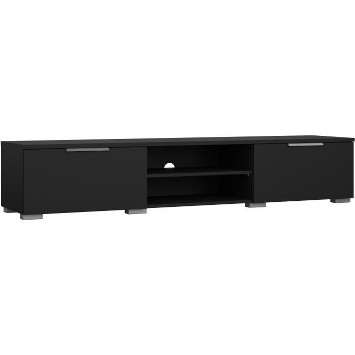 Meuble TV - MATCH - Noir mat - 2 tiroirs, une niche - 172,7 x 39,9 x 33,1 cm