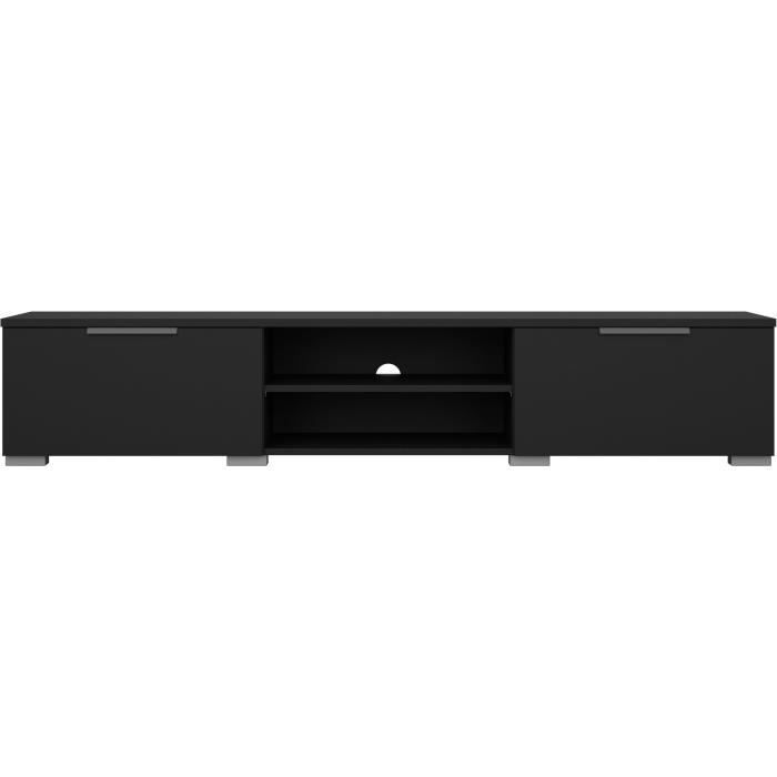 Meuble TV - MATCH - Noir mat - 2 tiroirs, une niche - 172,7 x 39,9 x 33,1 cm