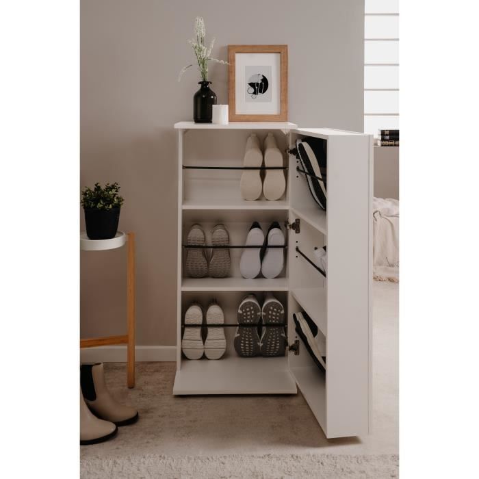 Meuble a chaussures - Finori - Satos - Blanc - 12 Paires - 100 x 110 x 34 cm