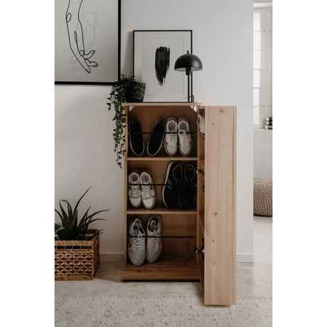 Meuble a chaussures SATOS - Décor Chene Artisan - L50xP34xH110 - Capacité 12 Paires