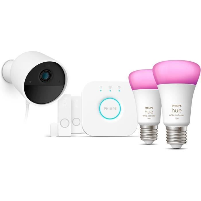 Kit de démarrage - Philips Hue - Secure - Inclus : 1 caméra filaire + 2 capteurs de contact + 2 ampoules connectées + 1 pont