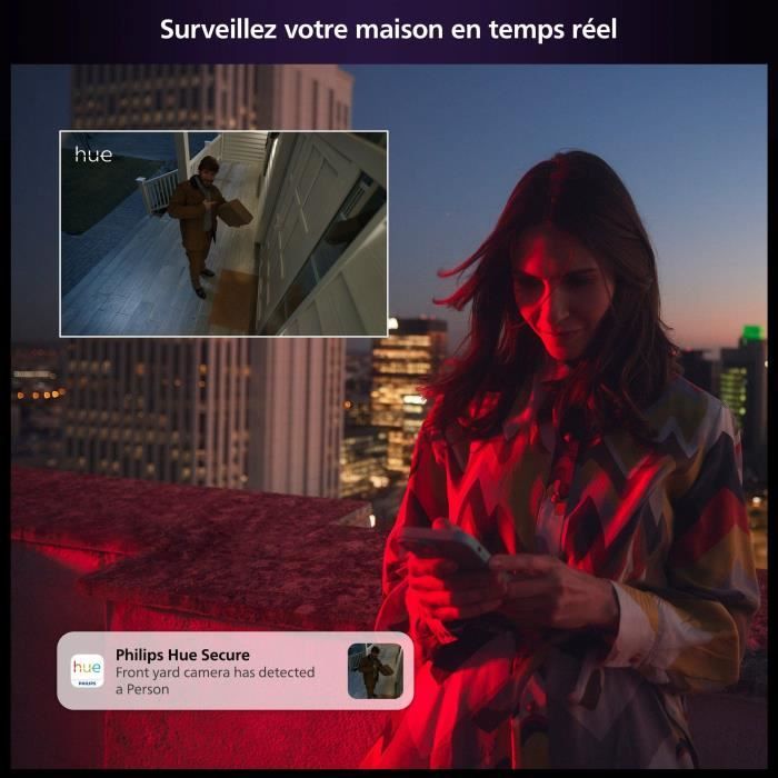 Caméra sans fil - Philips Hue - Secure - HD 1080P - Intérieure ou extérieure - Contrôle avec une seule application - Noir