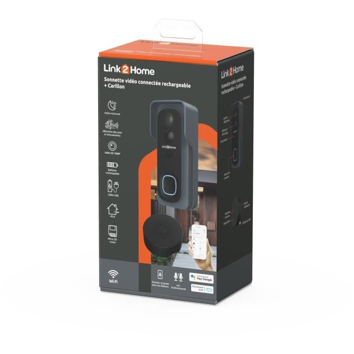 Kit Sonnette connectée - LINK2HOME - Wi-Fi - Audio bidirectionnel - Carillon sans fil - SD 8 Go