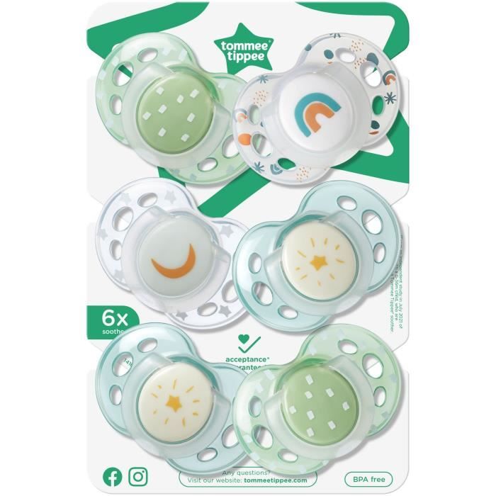 Sucette de nuit - TOMMEE TIPPEE - 18-36 mois - Lot de 6 sucettes phosphorescentes avec capsule de stÈrilisation rÈutilisable