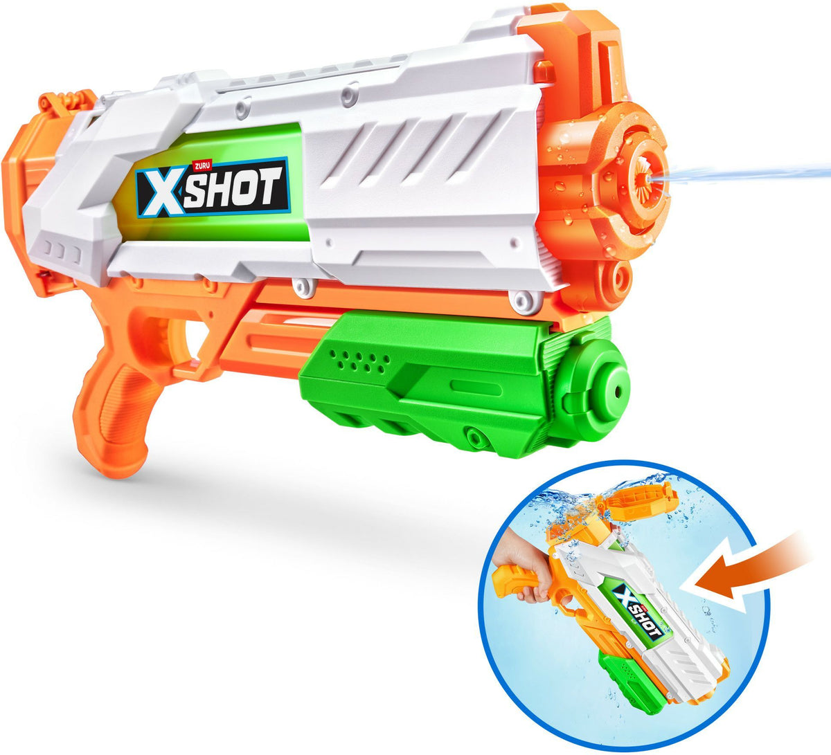 Pistolet ŕ eau - ZURU - X-SHOT Medium Fast-Fill - Remplissage 1 seconde - Portée 9 m - Réservoir 700 ml