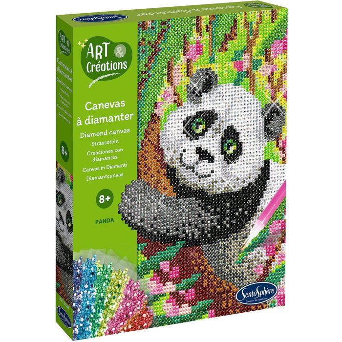 Création a base de mini strass - SENTOSPHERE - Art & Créations - Canevas a Diamanter - Panda - Des 8 ans