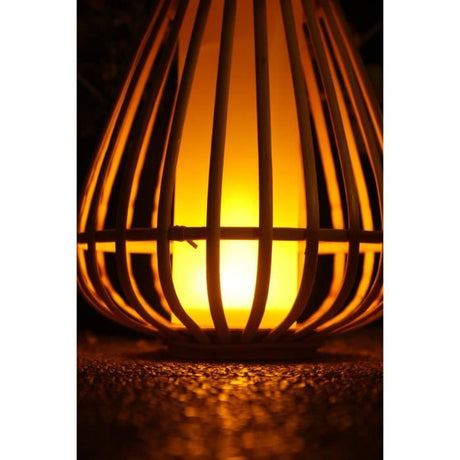 Lampe solaire - Marta - Beige - Bambou naturel - Eclairage effet flamme - Recharge USB et solaire