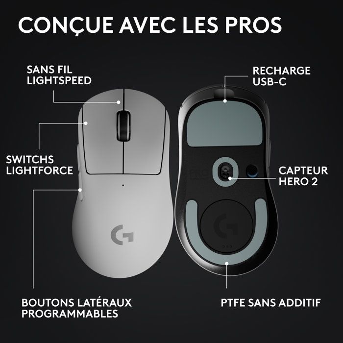 Souris gamer - sans fil - Logitech - G Pro X Superlight 2 DEX - Blanc