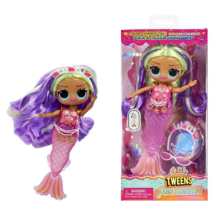 L.O.L. Surprise! Tweens - Sirene Cléo - Poupée avec queue de sirene qui change de couleur, Nageoire mobile, Accessoires -  4 ans