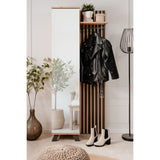 Vestiaire d'entrée avec rangements et miroir - L80 x P37 x H189,6 cm - décor chene et noir - MEDAN