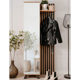 Vestiaire d'entrée avec rangements et miroir - L80 x P37 x H189,6 cm - décor chene et noir - MEDAN