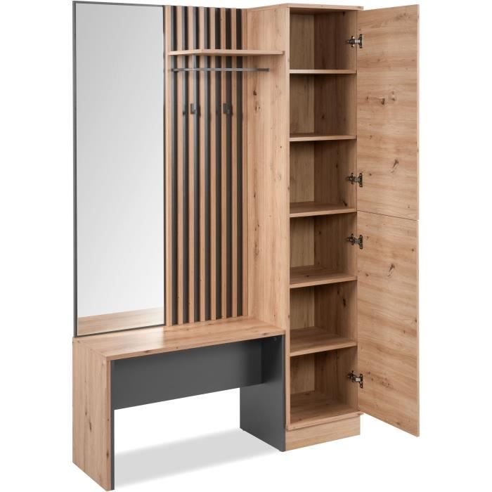 Vestiaire avec miroir - MEDAN 42B - Anthracite / Chene artisan - 122 x 190 x 37 cm
