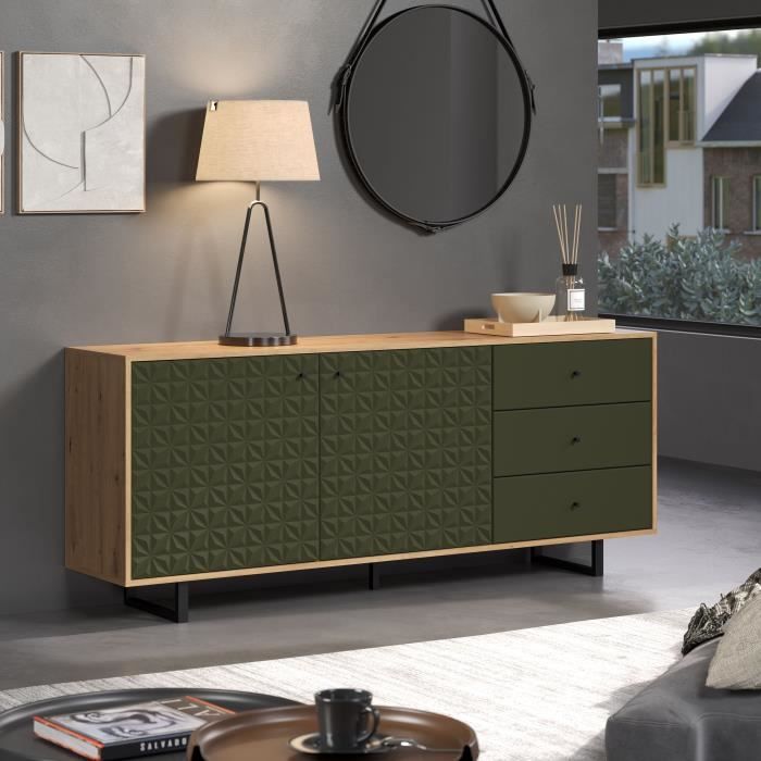 Buffet bas - SENTRA - Vert foncé - 2 portes, 3 tiroirs - 124 x 40 x 136 cm - TRENDTEAM
