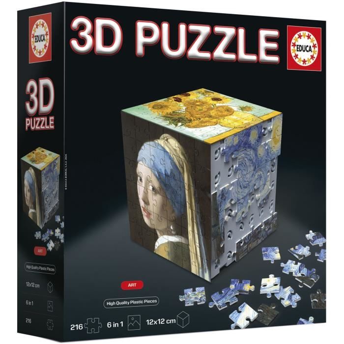 Puzzle 3D - EDUCA - Cube Art - 216 Pieces - 6 Puzzles de 36 Pieces - Défi Ludique 8 Ans + (20123)