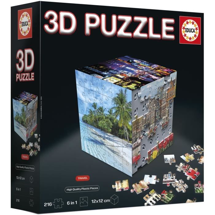 Puzzle 3D - EDUCA - Cube Voyage - 216 Pieces - 6 Puzzles de 36 Pieces - Défi Ludique 8 Ans + (20124)