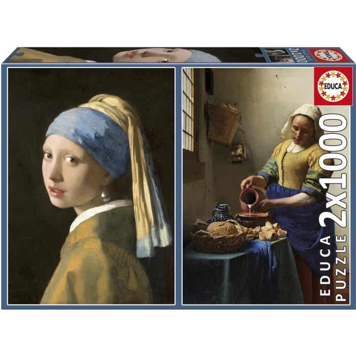 Puzzle - EDUCA - La Jeune Fille a la Perle + La Laitiere, Johannes Vermeer - 2x1000 pieces