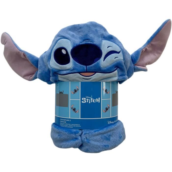 Plaid polaire a capuche 3D - WORLD TRADE ET TECHNOLOGIES - Stitch - 120 x 150 cm - Ultra doux - Design enfant
