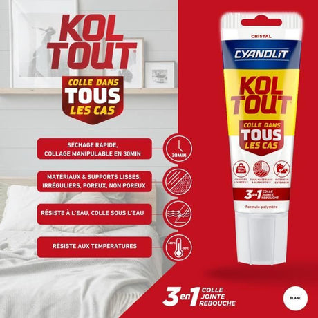 Colle de fixation et d'étanchéité - CYANOLIT - Cristal - Tube 125 ml - Transparent - Pratique et flexible