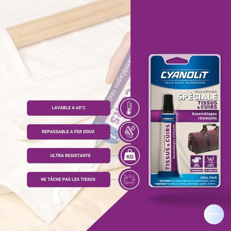 Colle spéciale tissu - CYANOLIT - Fixation flexible - Idéale pour tissus et textiles