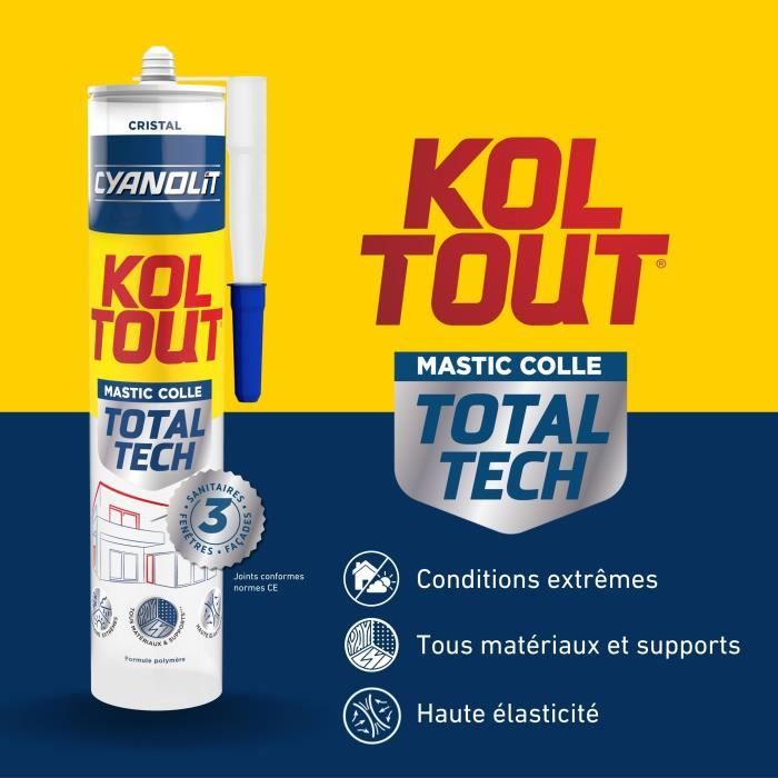 Colle de fixation et d'étanchéité - CYANOLIT - Total tech - Cristal - Cartouche 290 ml - Transparent - Multi-matériaux et flexible