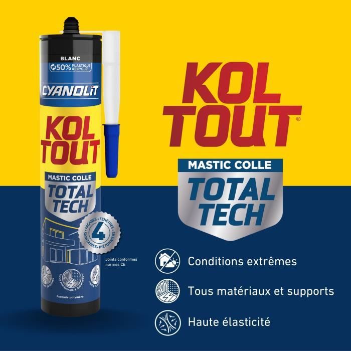 Colle de fixation et d'étanchéité - CYANOLIT - Total tech - Blanc - Cartouche 290 ml - Multi-matériaux - Étanche et flexible