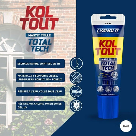 Colle de fixation et d'étanchéité - CYANOLIT - Total tech - Blanc - Tube 125 ml - Polyvalente - Haute résistance