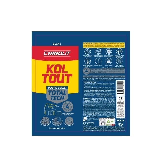 Colle de fixation et d'étanchéité - CYANOLIT - Total tech - Blanc - Tube 125 ml - Polyvalente - Haute résistance